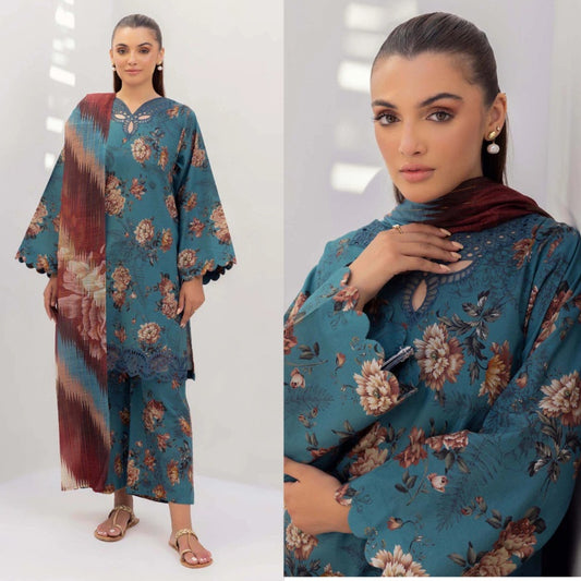 3PCS Lawn Printed Shirt With Digital Printed Dupatta Lawn Collection ULM-1617