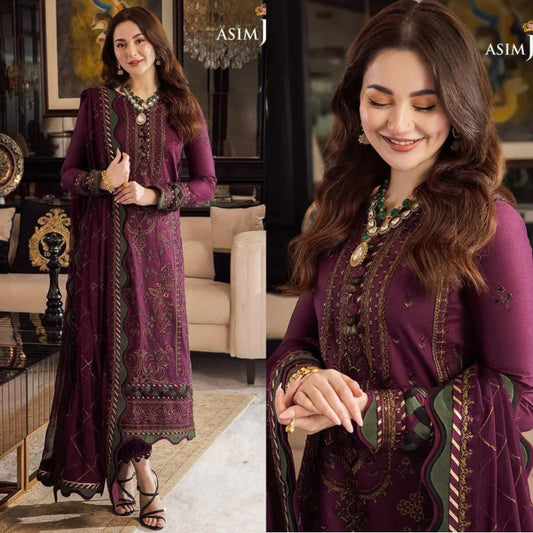 3PCS Asim Jofa Dhanak Embroidered With Chiffon Embroidered Dupatta Winter Collection ULM-673
