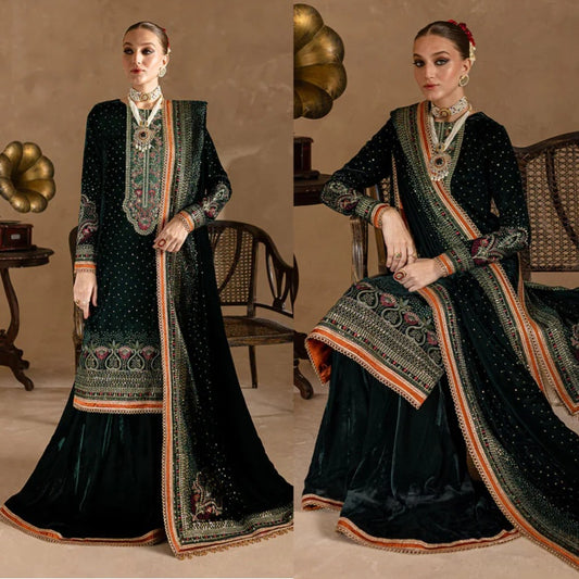 3PCS Embroidered Velvet Dress Velvet Winter Collection 974