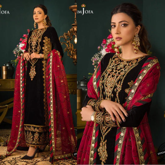 3PCS Embroidered Velvet dress Velvet Winter Collection 976