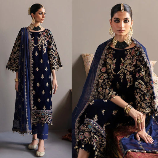 3PCS Embroidered Velvet Winter Collection 981