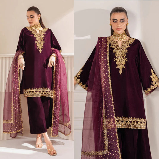 3PCS Embroidered Velvet Winter Collection 979