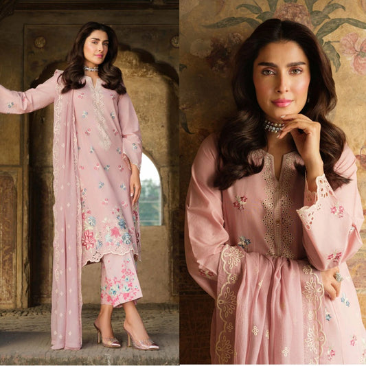 3PCS Dhanak-Embroidered Shirt with Chiffon Embroidered Dupatta Winter Collection ULM-3323