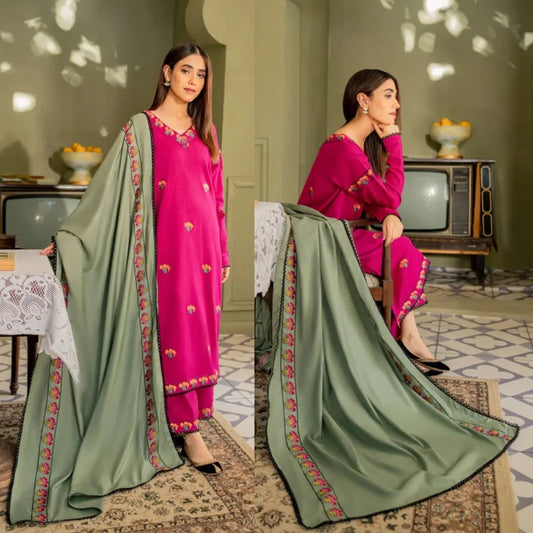 3PCS Lawn- Embroidered Shirt with Lawn Embroidered Dupatta Lawn Collection ULM- 1173