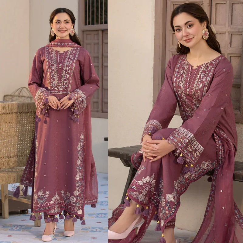 3PCS Lawn- Embroidered Shirt with Organza Embroidered Dupatta Lawn Collection ULM- 1321