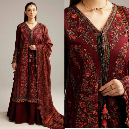 3PCS Hussain Rehar Dhanak Embroidered With Digital Printed Dupatta Winter Collection  ULM-172