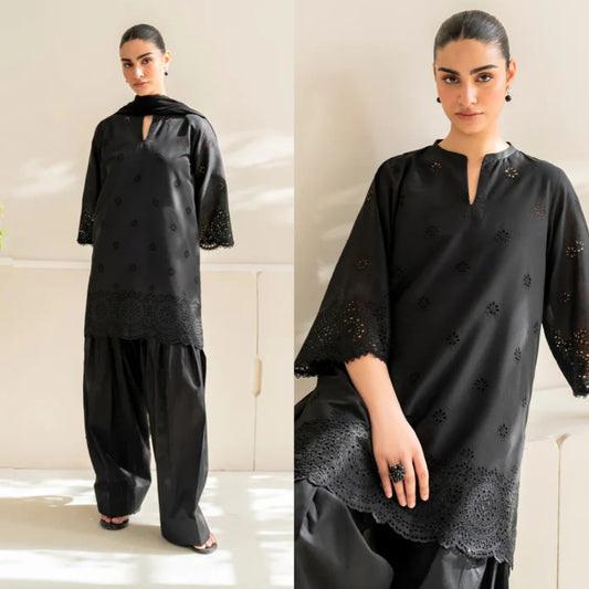 3PCS BAROQUE Dhanak Embroidered With Chiffon Dupatta Winter Collection ULM-152