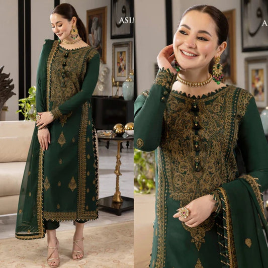3PCS Asim Jofa Dhanak  Embroidered With Chiffon Embroidered Dupatta Winter Collection ULM-658
