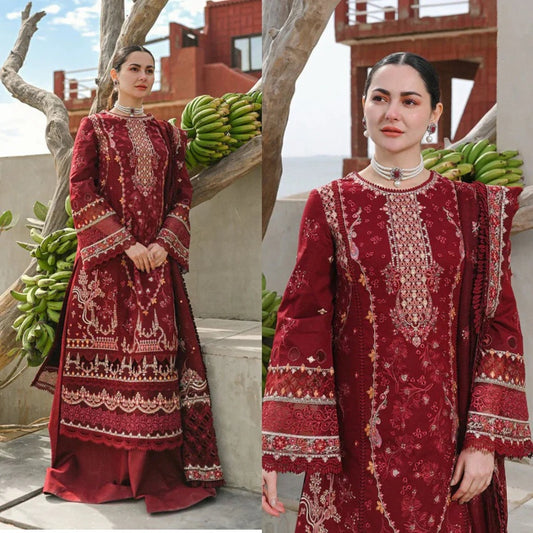 3PCS Qalamkar Dhanak Chikankari Embroidered With Dhanak Embroidered Dupatta Winter Collection ULM-139