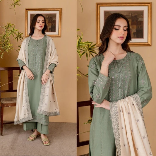 3PCS BATIK Dhanak Embroidered With Dhanak Embroidered Dupatta Winter Collection ULM-1318