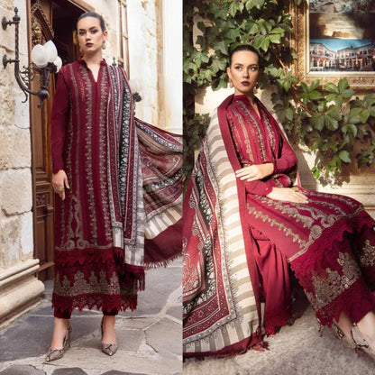 A+ 3PCS Dhanak- Embroidered Shirt with Digital Printed Wool Shawl Winter Collection ULM-3427
