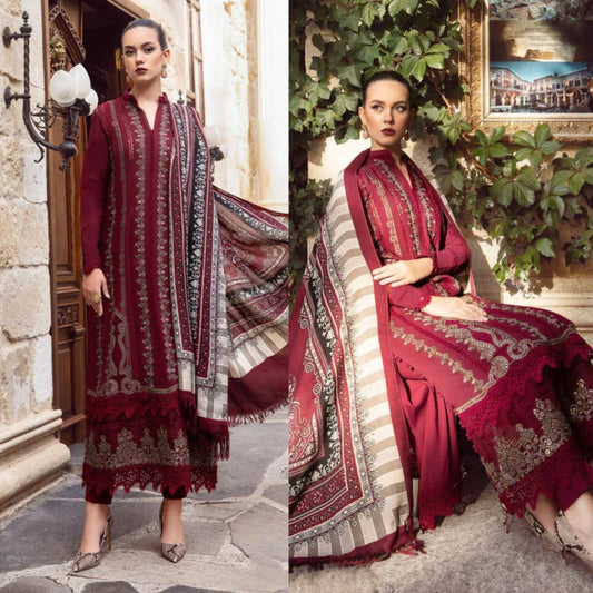 3PCS Dhanak- Embroidered Shirt with Digital Printed Wool Shawl Winter Collection ULM-3427