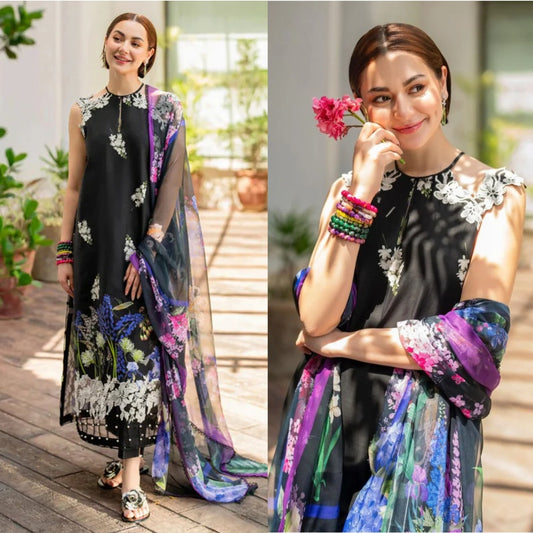 A+ 3PCS KARANDI PRINTED SHIRT WITH KARANDI PRINTED DUAPTTA AND TROUSER Winter Collection ULM-3435