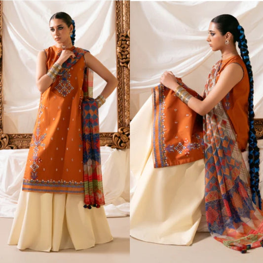 3PCS Dhanak-Embroidered Shirt with Digital Printed Wool Shawl Winter Collection ULM-3436