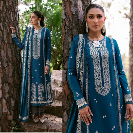 3PCS Dhanak Embroidered Shirt with Dhanak Embroidered Dupatta Winter Collection ULM-3374
