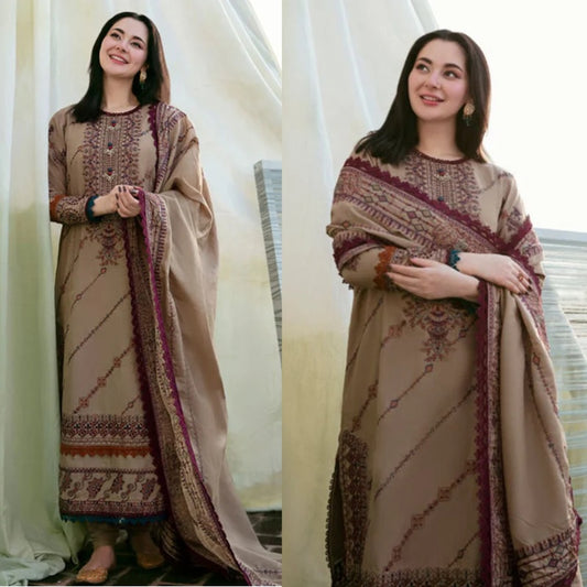 3PCS Dhanak-Embroidered Shirt with Dhanak Embroidered Dupatta Winter Collection BULM-3448