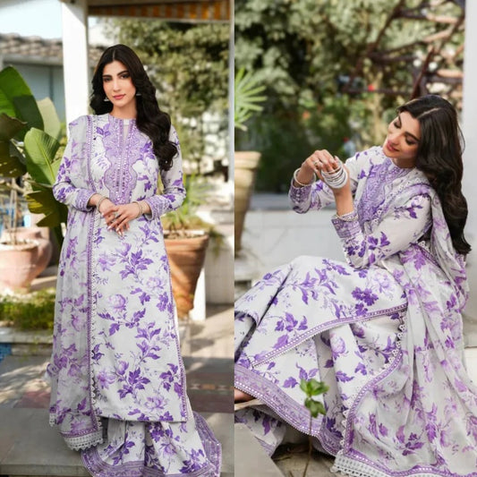 A+ 3PCS Karandi- Embroidered Shirt with Karandi Printed Dupatta Winter Collection ULM -1712