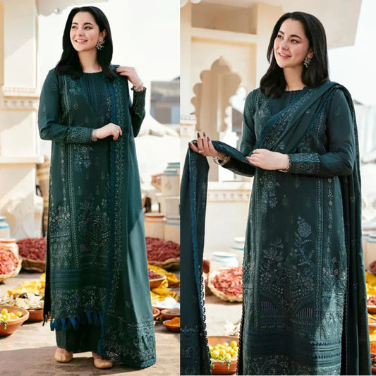 3PCS Dhanak- Embroidered Shirt with Dhanak Sequins Embroidered Dupatta Winter Collection ULM-3394