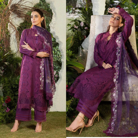 3PCS Dhanak-Embroidered Shirt with Organza Digital Printed Embroidered Dupatta Winter Collection ULM- 3381