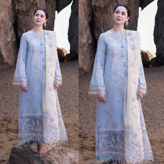 3PCS Dhanak-Embroidered Shirt with Organza Embroidered Dupatta Winter Collection ULM-3255