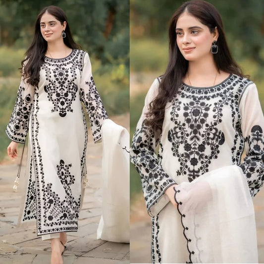 3PCS Jazmin Dhanak Embroidered With Dhanak Embroidered Shawl Winter Collection ULM-105