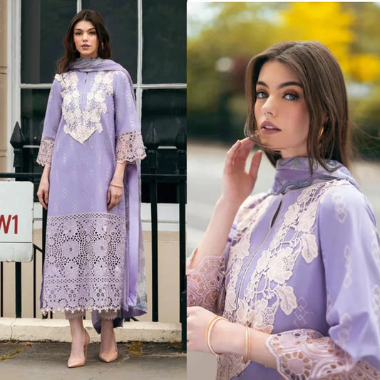 3PCS MUSHQ Dhanak Chikankari Embroidered With Pashmina Wool Shawl Winter Collection ULM-117