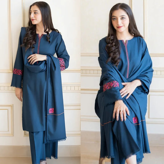 3PCS Aisling Dhanak Embroidered With Dhanak Embroidered Dupatta Winter Collection ULM-615