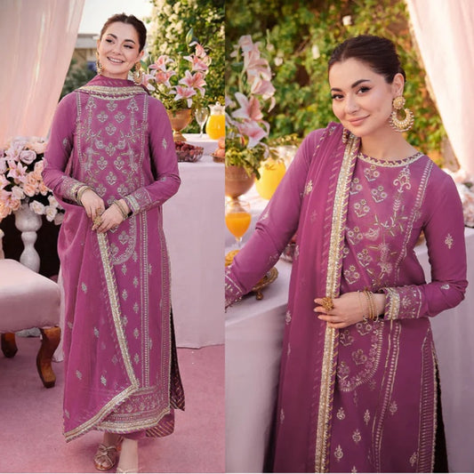 3PCS Dhanak-Embroidered Shirt with Chiffon Embroidered Dupatta Winter Collection ULM- 3393