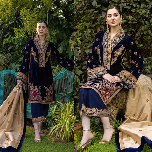 3PCS Velvet- Embroidered with Masoori Embroidered Dupatta Winter Collection ULM-954