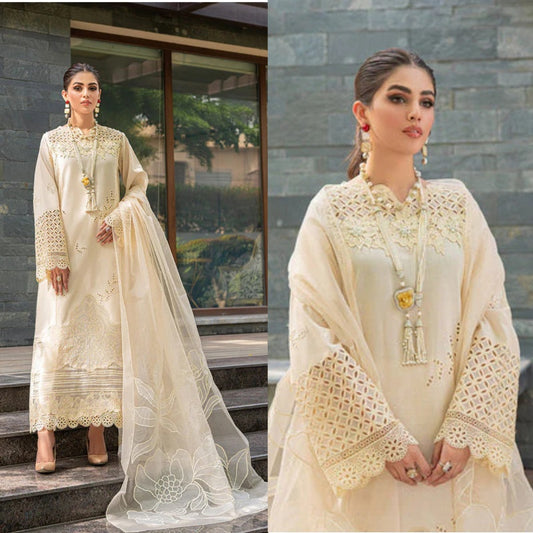 3PCS Dhanak-Embroidered Shirt with Organza Embroidered Dupatta Winter Collection ULM- 3170