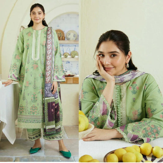 3PCS Dhanak Embroidered Shirt with Digital Printed Wool Shawl Winter Collection ULM -3236
