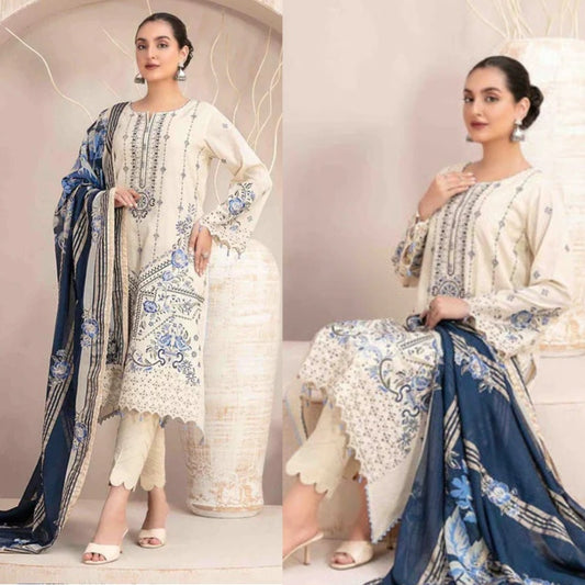 3PCS Dhanak- Embroidered Shirt with Digital Printed Wool Shawl Winter Collection ULM-438