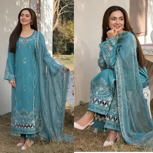 3PCS Dhanak- Embroidered Shirt with Chiffon Embroidered Dupatta Winter Collection ULM-3276