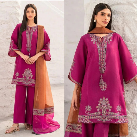 3PCS Dhanak-Embroidered Shirt with Digital Printed Wool Shawl Winter Collection ULM-3371