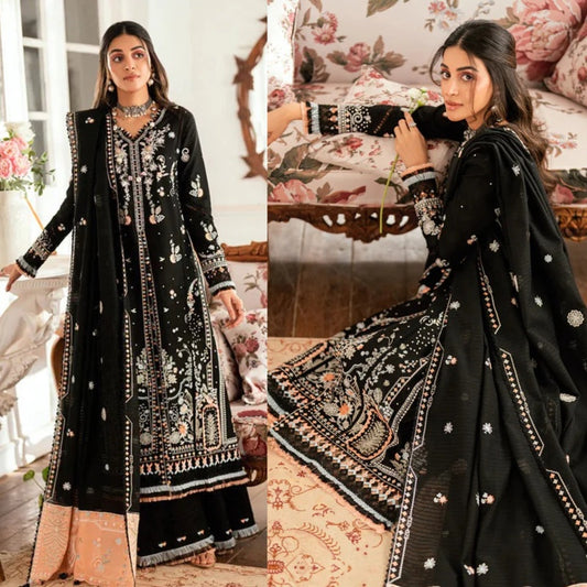3PCS Dhanak- Embroidered Shirt with Dhanak Embroidered Dupatta Winter Collection ULM-3395