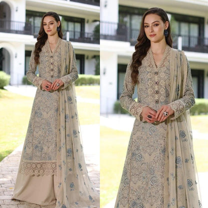 3PCS Dhanak- Embroidered Shirt with Chiffon Embroidered Dupatta Winter Collection ULM-238