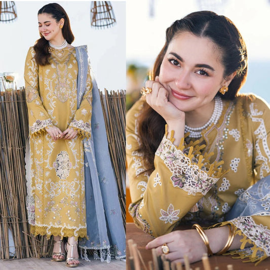 3PCS Dhanak- Embroidered Shirt with Organza Embroidered Dupatta Winter Collection ULM- 3145