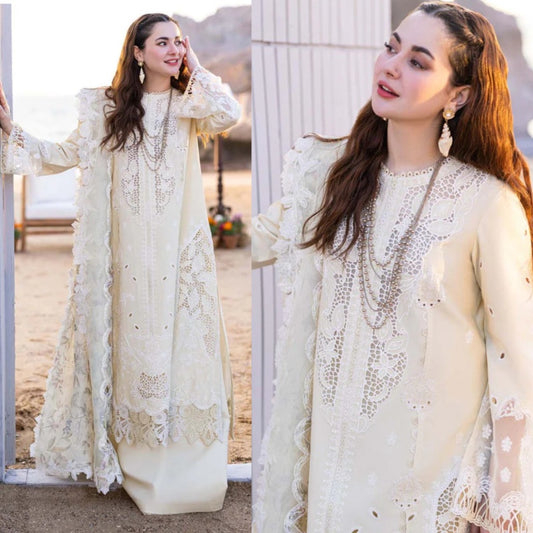3PCS Dhanak- Embroidered Shirt with Organza Digital Printed Embroidered Dupatta Winter Collection ULM- 3360