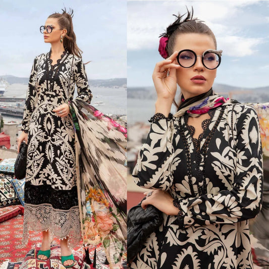 3PCS KARANDI PRINTED SHIRT WITH KARANDI PRINTED DUAPTTA AND TROUSER Winter Collection ULM -1708