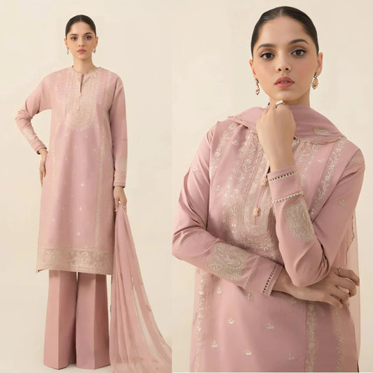 3PCS Dhanak- Embroidered Shirt with Chiffon Embroidered Dupatta Winter Collection ULM-3133