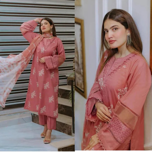 3PCS Dhanak-Embroidered Shirt with Digital Printed Wool Shawl Winter Collection ULM- 3330
