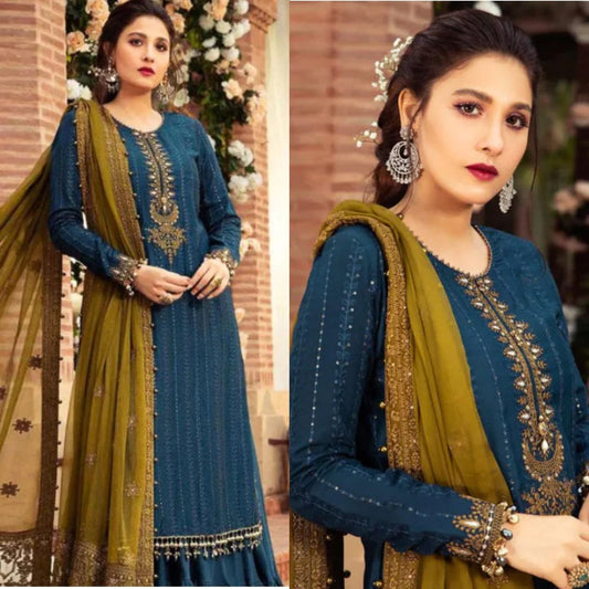 3PCS Linen Embroidered Shirt with Chiffon Embroidered Dupatta Winter Collection ULM-983