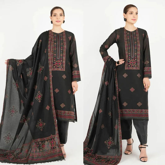 3PCS Dhanak- Embroidered Shirt with Dhanak Embroidered Dupatta Winter Collection ULM-3383