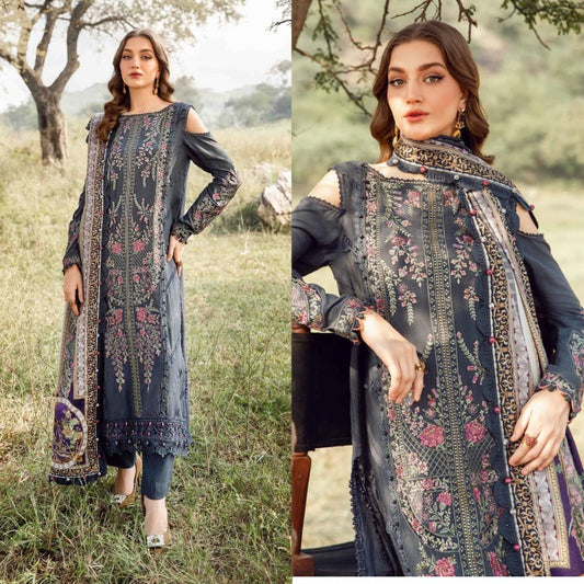 3PCS Maria B Lawn-Embroidered with Digital Printed Dupatta Lawn Collection ULM-1075
