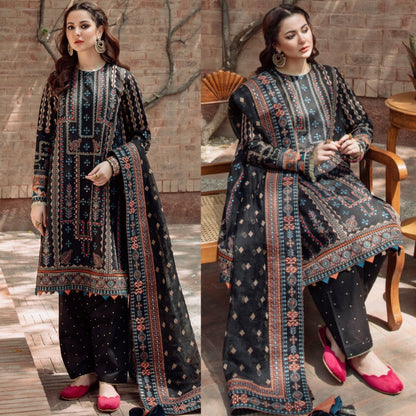 3PCS Jazmin Black Embroidered Lawn Collection JZ-01