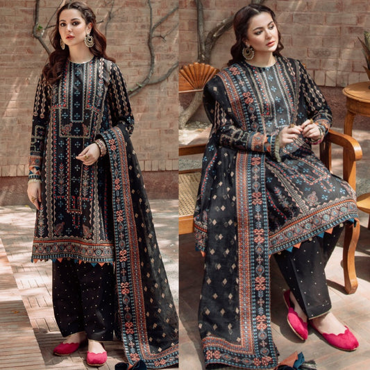 3PCS Jazmin Black Embroidered Lawn Collection JZ-01