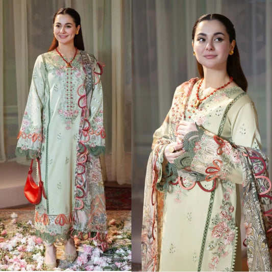 3PCS Embroidered Shirt with Digital Printed Jacquard Dupatta Lawn Collection ULM-1428