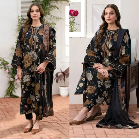 3PCS Sapphire Printed Lawn Collection D-100