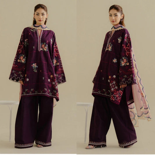 3PCS Embroidered Shirt with Digital Printed Jacquard Dupatta Lawn Collection ULM-1406