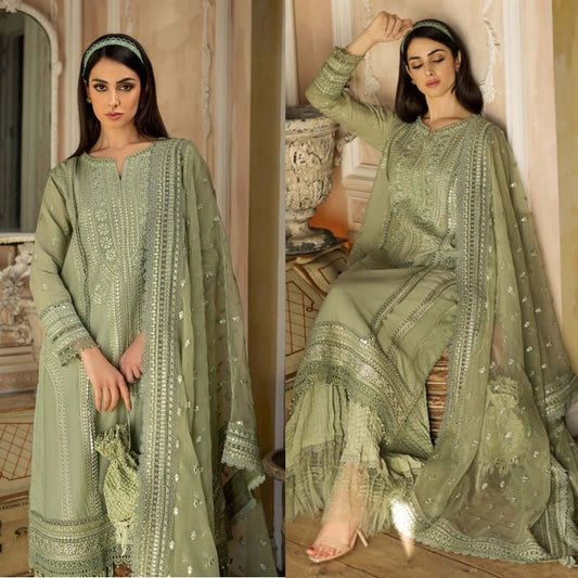 3PCS  Embroidered Shirt with Organza Sequins Embroidered Dupatta Lawn Collection ULM-1111